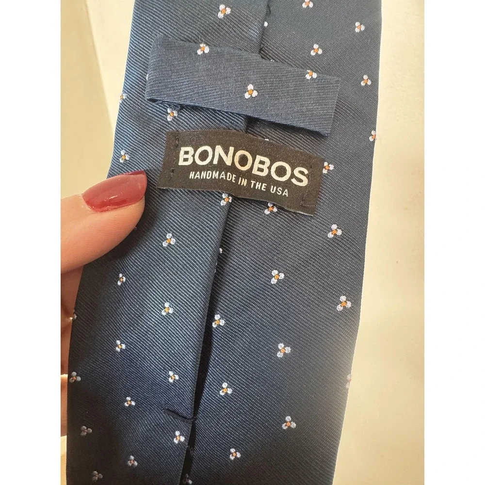 Bonobos‎ Tie Mens One Size Blue Floral Silk Handmade USA Classic Necktie Woven